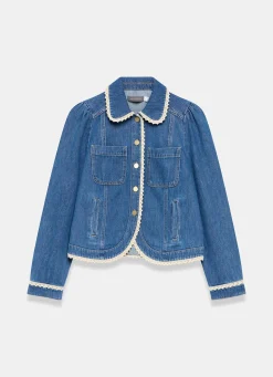 Mid Indigo Crochet Trim Denim Jacket