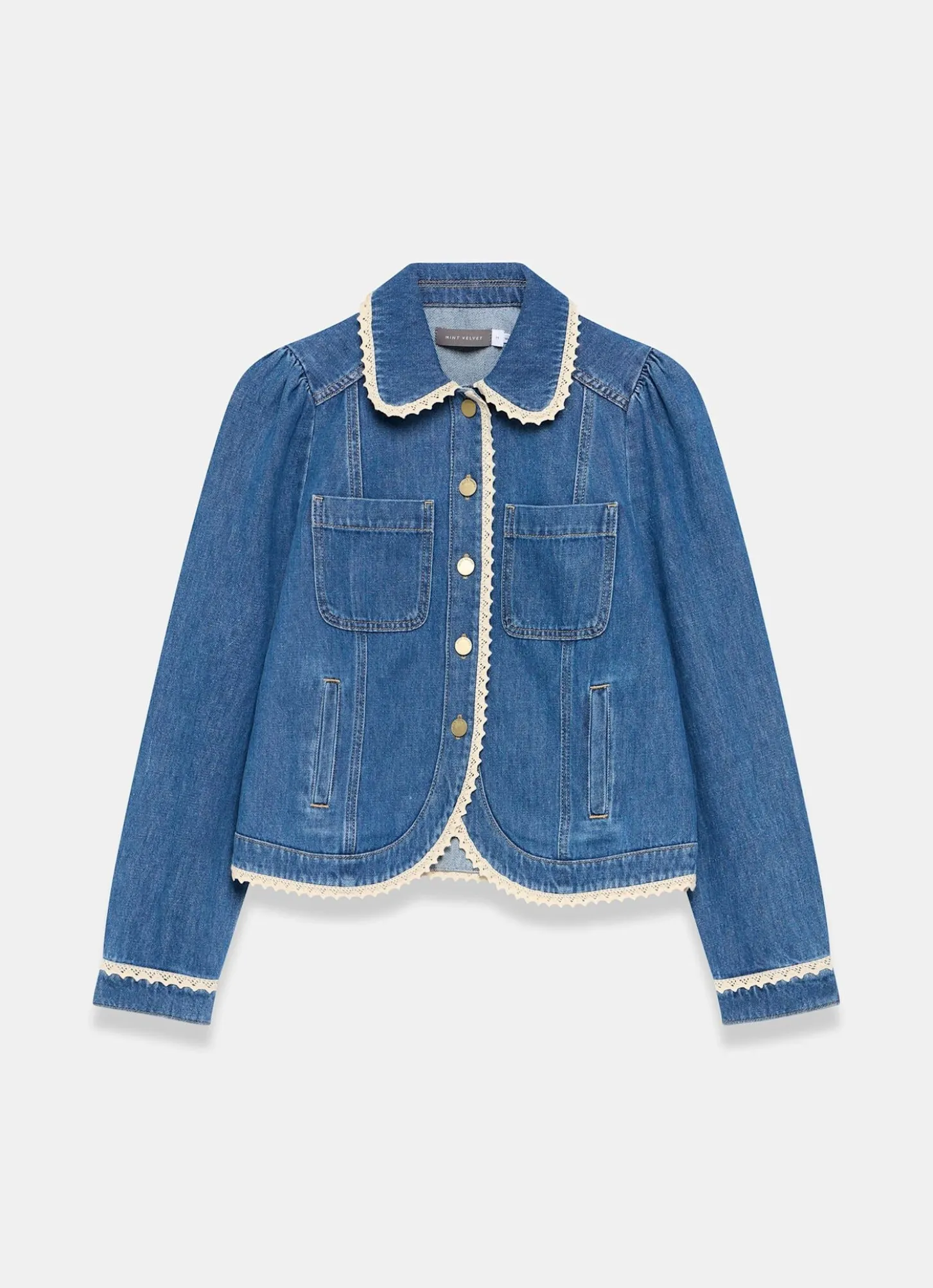 Mid Indigo Crochet Trim Denim Jacket