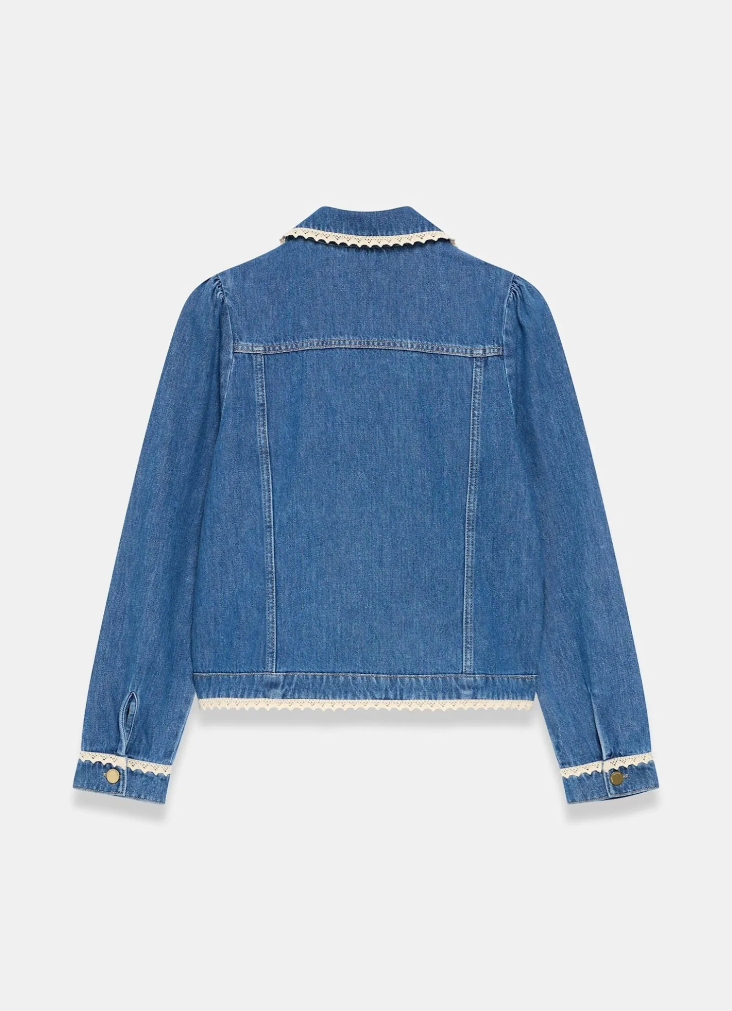 Mid Indigo Crochet Trim Denim Jacket