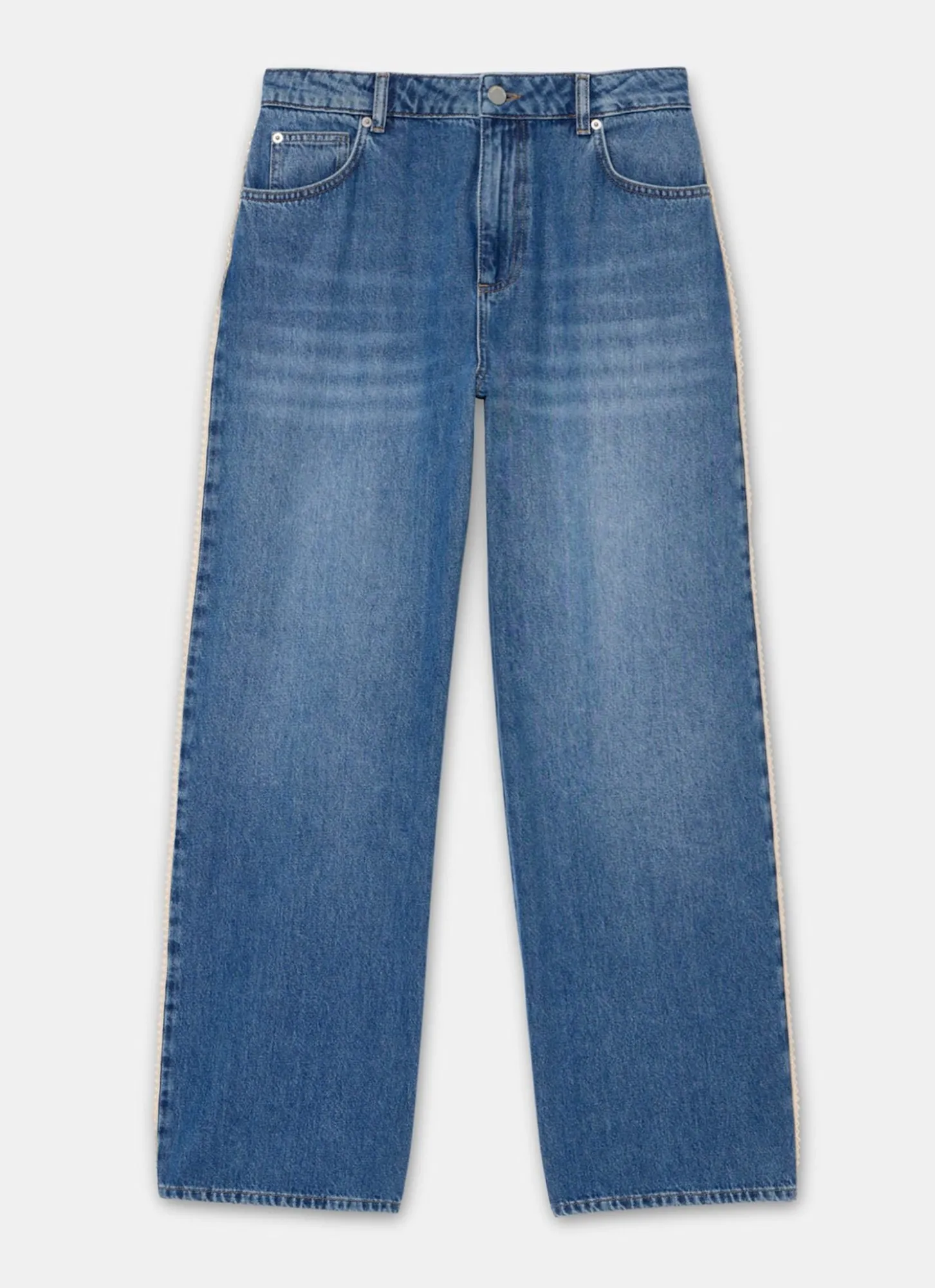 Mid Indigo Crochet Trim Straight Jeans
