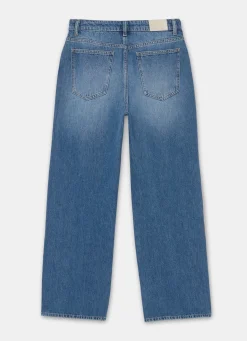 Mid Indigo Crochet Trim Straight Jeans