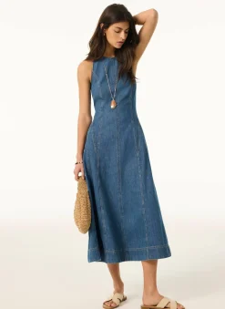 Mid Indigo Denim Halter Midi Dress