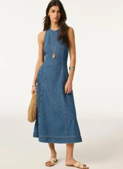 Mid Indigo Denim Halter Midi Dress