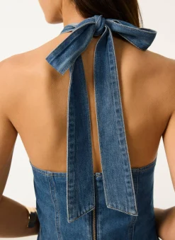 Mid Indigo Denim Halter Midi Dress