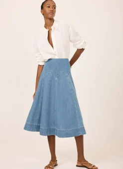 Mid Indigo Denim Midi Skirt