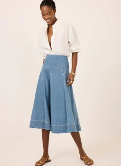 Mid Indigo Denim Midi Skirt