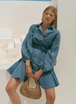 Mid Indigo Denim Mini Shirt Dress