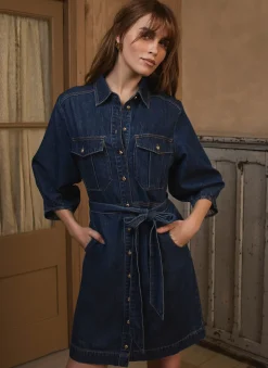 Mid Indigo Denim Mini Shirt Dress
