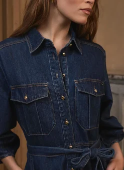 Mid Indigo Denim Mini Shirt Dress