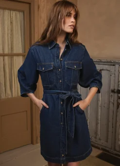 Mid Indigo Denim Mini Shirt Dress