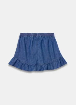 Mid Indigo Denim Ruffle Hem Shorts