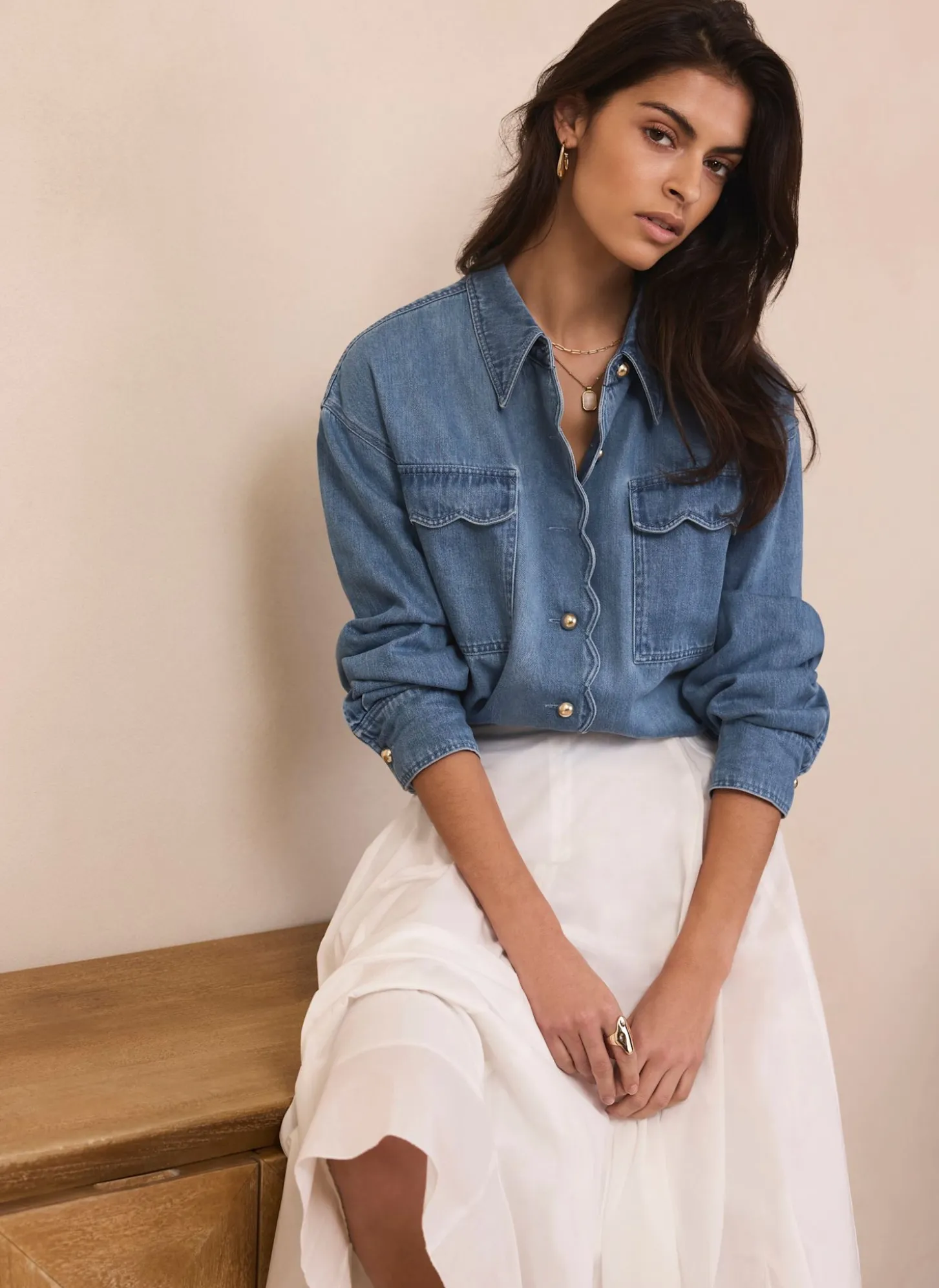 Mid Indigo Denim Scallop Shirt