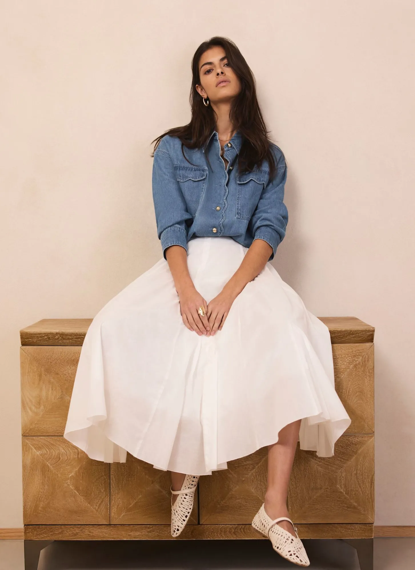 Mid Indigo Denim Scallop Shirt