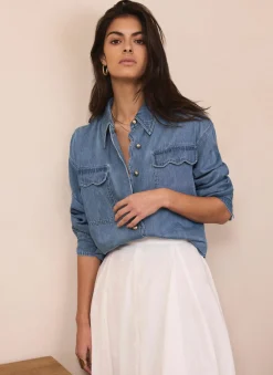 Mid Indigo Denim Scallop Shirt