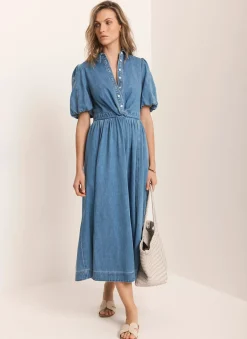 Mid Indigo Denim Twist Midi Dress