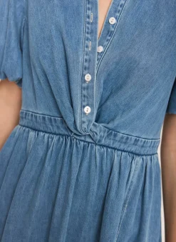 Mid Indigo Denim Twist Midi Dress