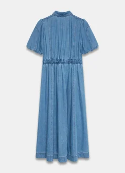 Mid Indigo Denim Twist Midi Dress