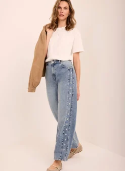 Mid Indigo Floral Embroidered Tapered Jeans
