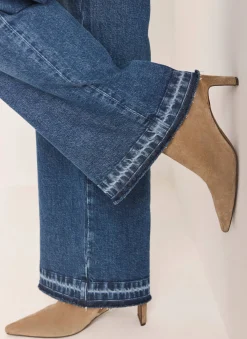 Mid Indigo Hem Detail Wide Leg Jean