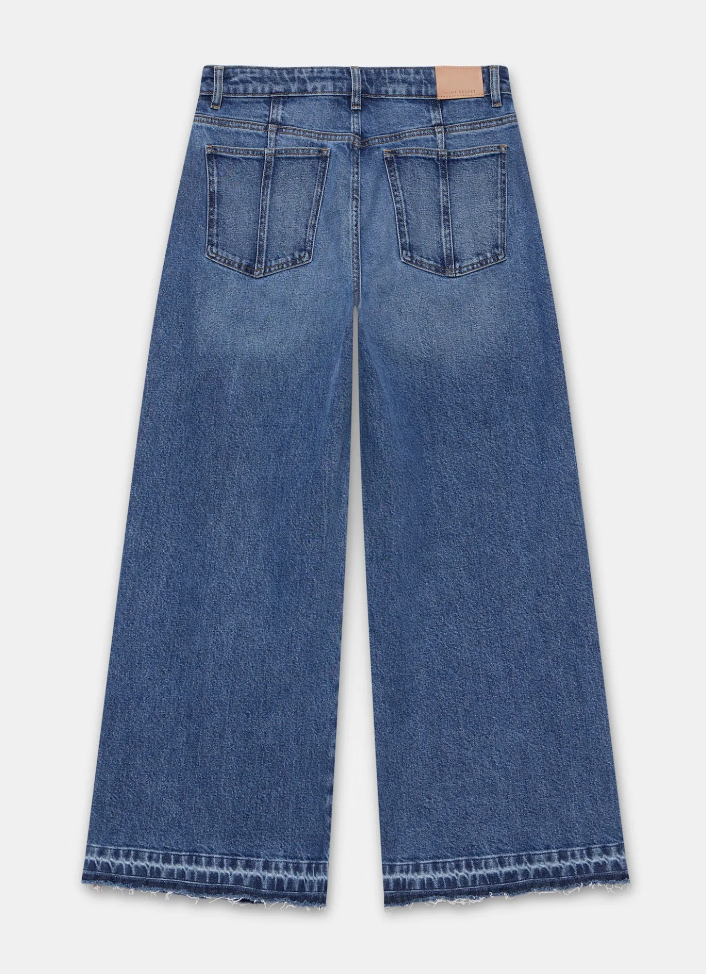 Mid Indigo Hem Detail Wide Leg Jean