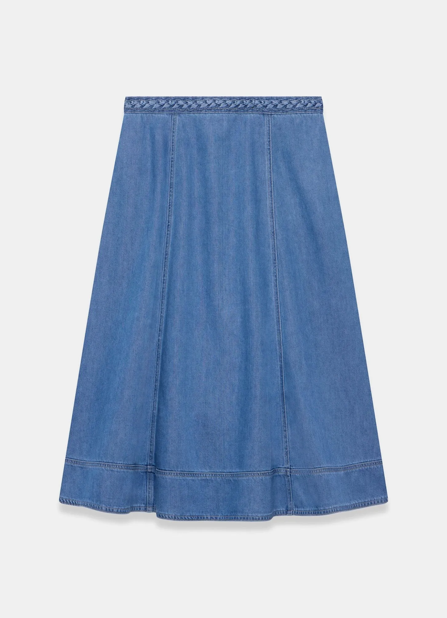 Mid Indigo Plait Detail Denim Midi Skirt