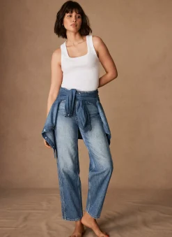 Mid Indigo Relaxed Tapered Boyfriend Jeans