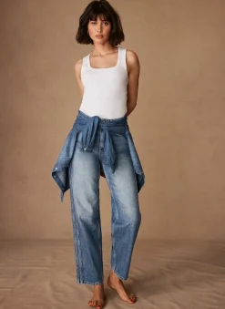 Mid Indigo Relaxed Tapered Boyfriend Jeans