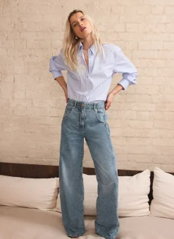 Mid Indigo Relaxed Wide Leg Jeans