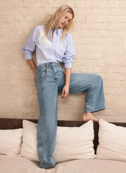 Mid Indigo Relaxed Wide Leg Jeans