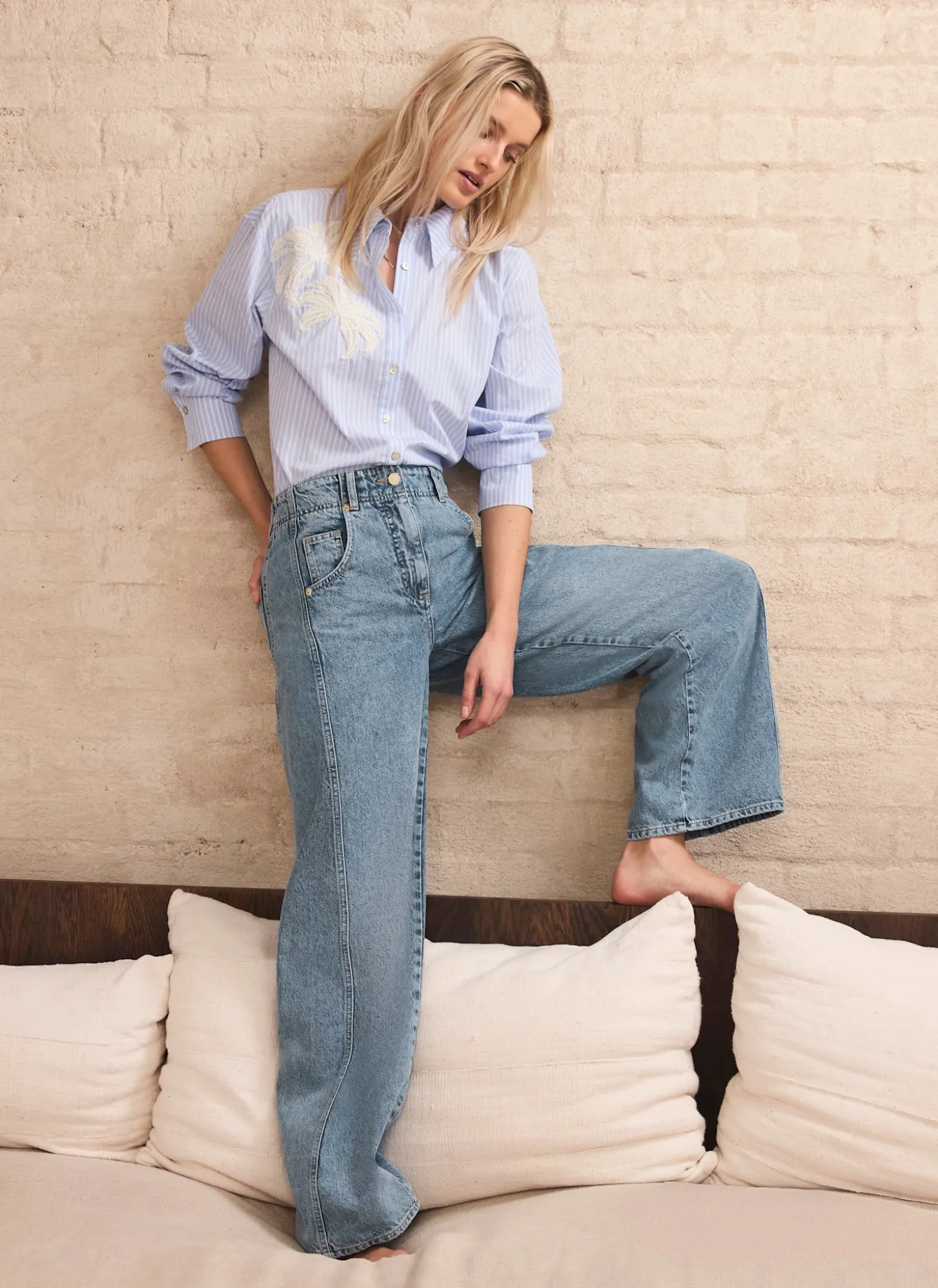 Mid Indigo Relaxed Wide Leg Jeans