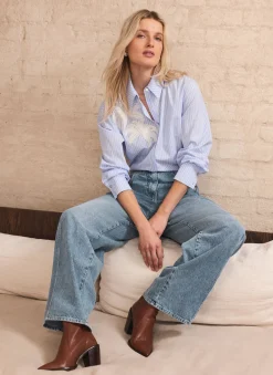 Mid Indigo Relaxed Wide Leg Jeans