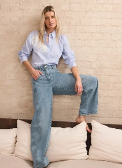Mid Indigo Relaxed Wide Leg Jeans