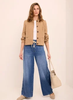 Mid Indigo Tie Waist Wide Leg Jeans