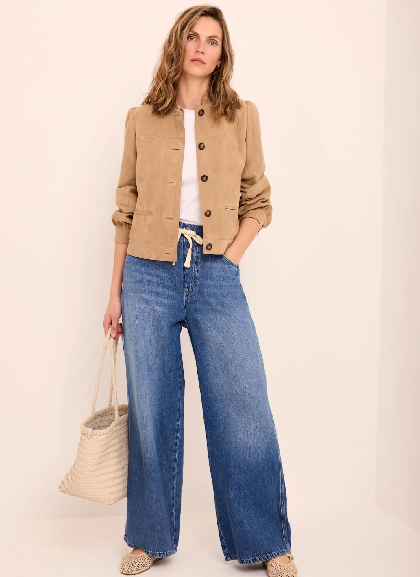 Mid Indigo Tie Waist Wide Leg Jeans