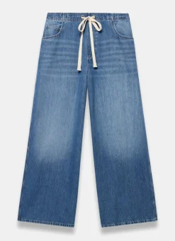 Mid Indigo Tie Waist Wide Leg Jeans