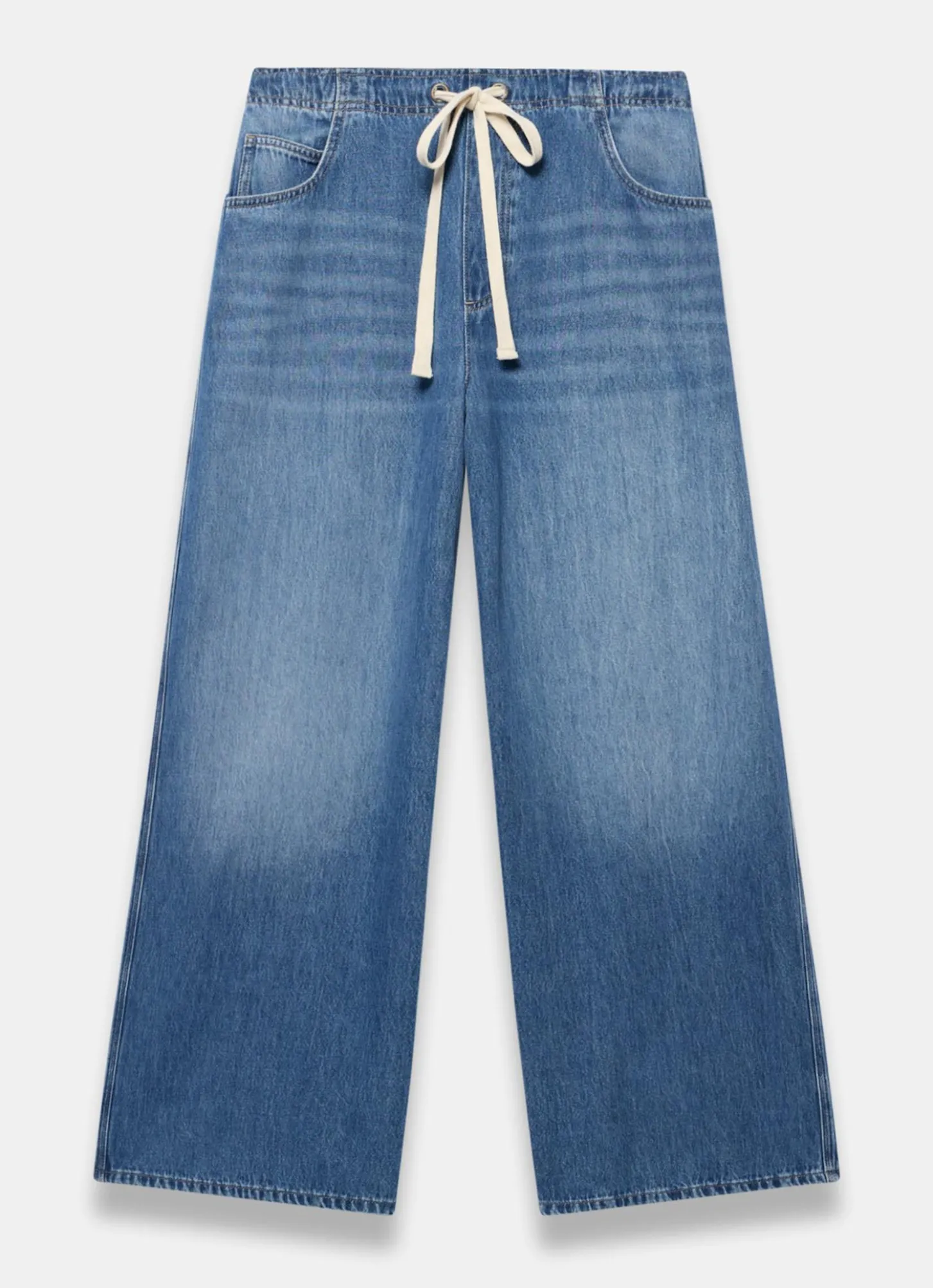 Mid Indigo Tie Waist Wide Leg Jeans