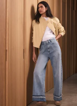 Mid Indigo Turn Up Wide Jeans