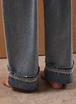 Mid Indigo Turn Up Wide Jeans