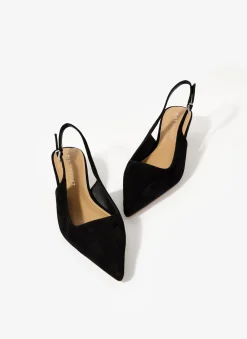 Mila Black Suede Slingback Kitten Heels