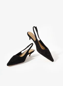 Mila Black Suede Slingback Kitten Heels