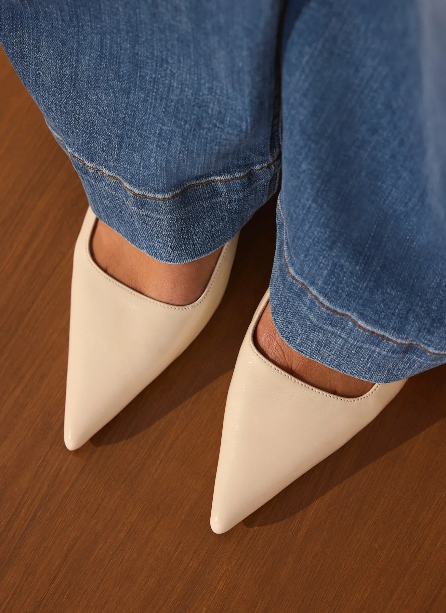 Mila Cream Leather Kitten Heel
