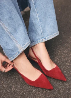 Mila Red Suede Slingback Kitten Heels
