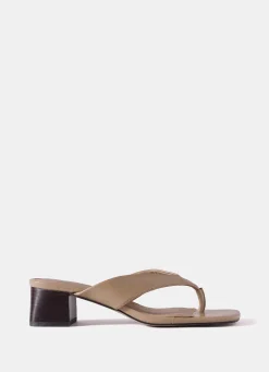 Millie Neutral Leather Block Flip Flop Heels