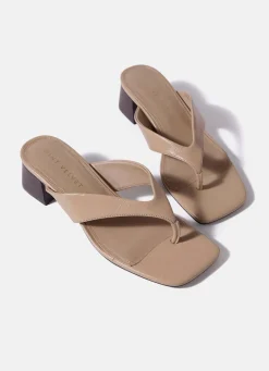 Millie Neutral Leather Block Flip Flop Heels