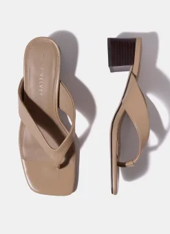 Millie Neutral Leather Block Flip Flop Heels