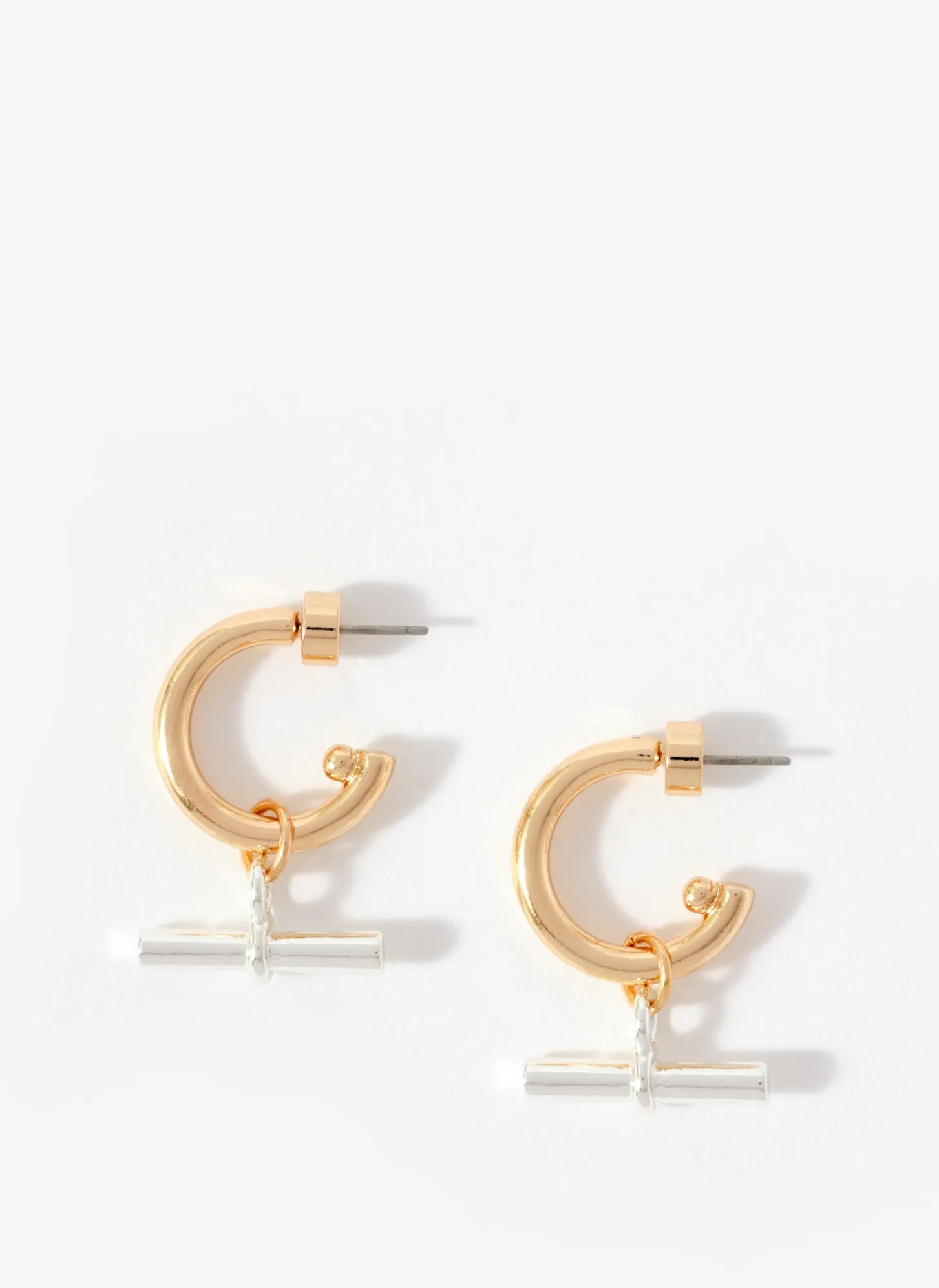 Mixed Metal T-Bar Hoop Earrings