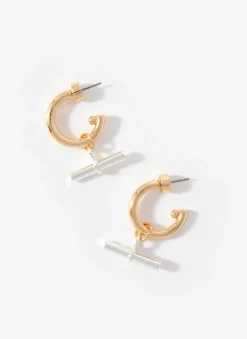 Mixed Metal T-Bar Hoop Earrings