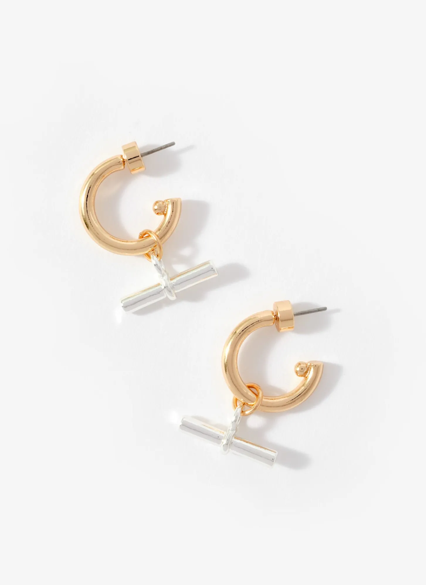 Mixed Metal T-Bar Hoop Earrings