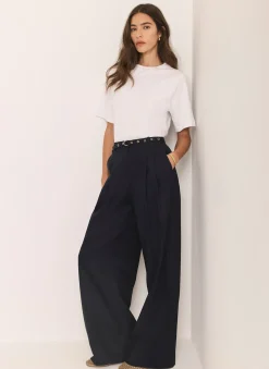 Navy Belt Wide Leg Trouser