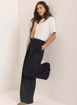Navy Belt Wide Leg Trouser
